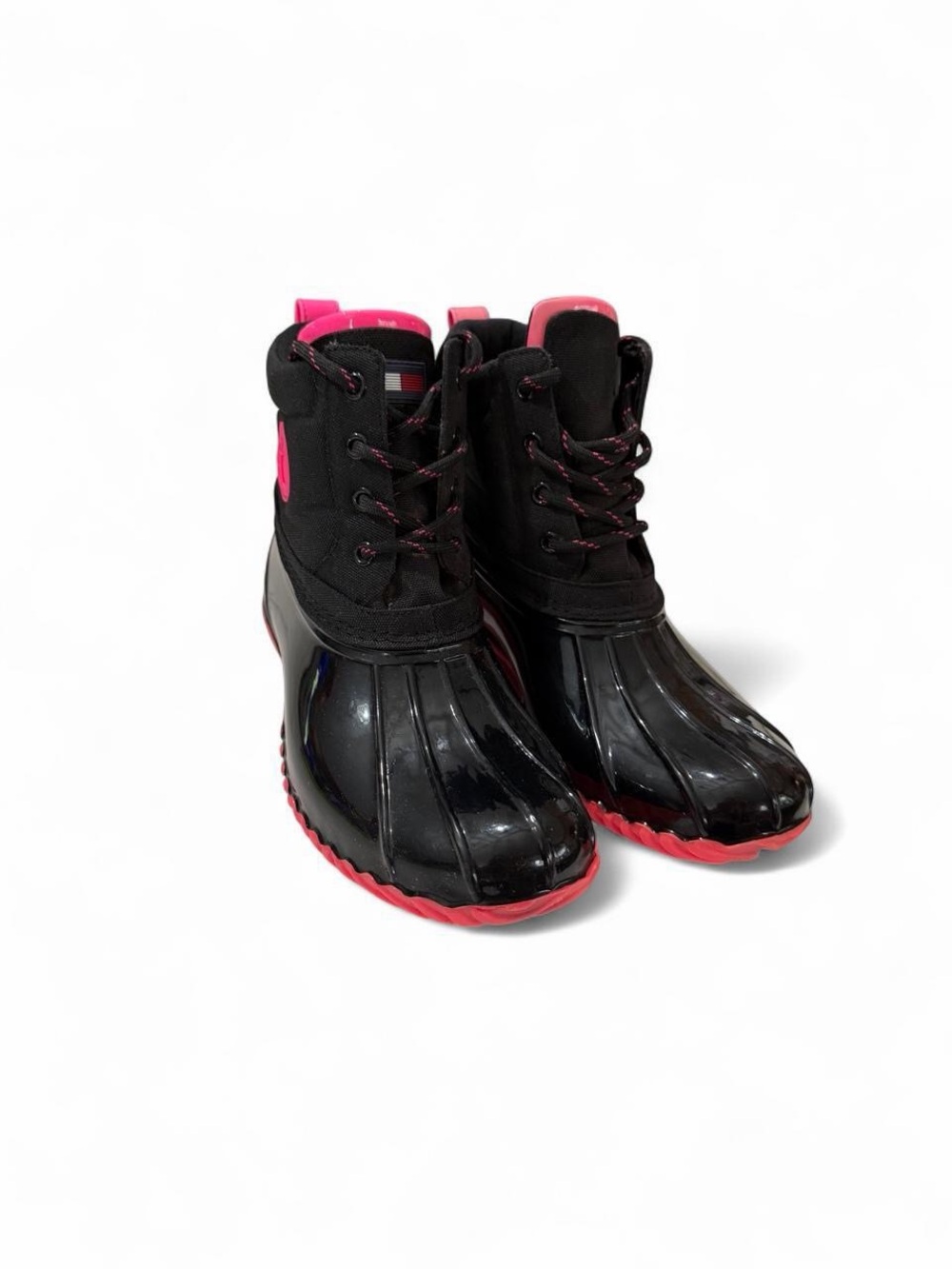 Tommy Hilfiger Black and Pink Waterproof Winter Duck Boots
